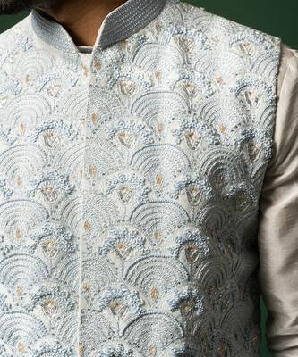 Sky sun hand embroidered nehru jacket set 5