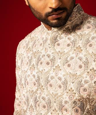 Ivory embroidered sherwani set 4