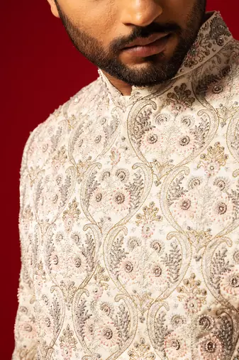Ivory embroidered sherwani set