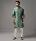 Green silk embroidered kurta set