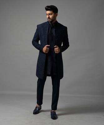 Navy blue open indo jacket set 1