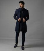Navy blue open indo jacket set