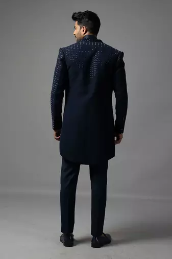 Navy blue open indo jacket set