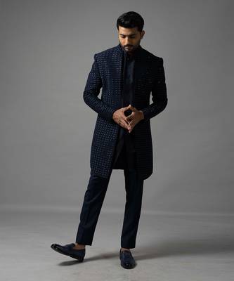 Navy blue open indo jacket set 3