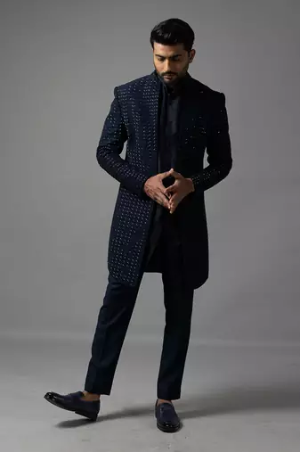 Navy blue open indo jacket set