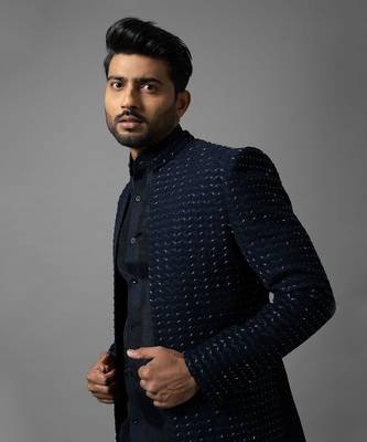 Navy blue open indo jacket set 4