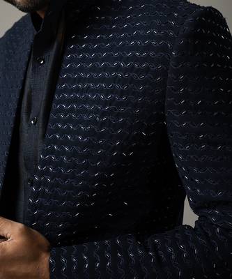 Navy blue open indo jacket set 5