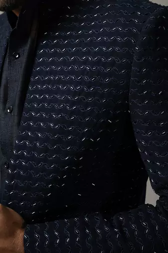 Navy blue open indo jacket set