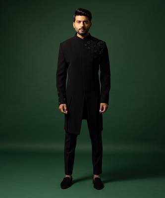 Black embroidered indo jacket set 1