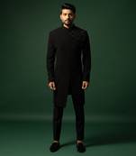 Black embroidered indo jacket set