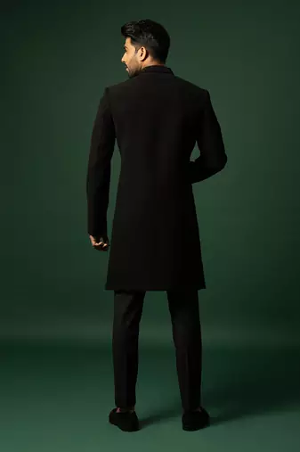 Black embroidered indo jacket set