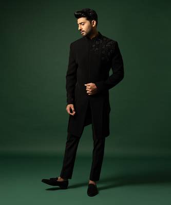 Black embroidered indo jacket set 3