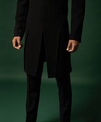 Black embroidered indo jacket set 4