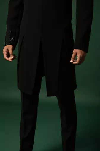 Black embroidered indo jacket set