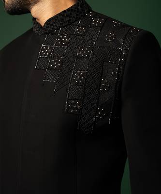 Black embroidered indo jacket set 5