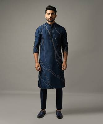 Blue criss cross kurta set 1