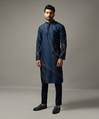 Blue criss cross kurta set 3
