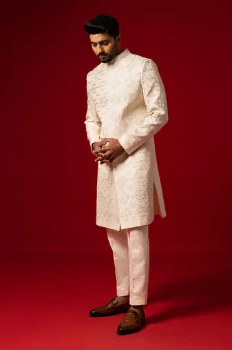 Ivory hand crafted sherwani set