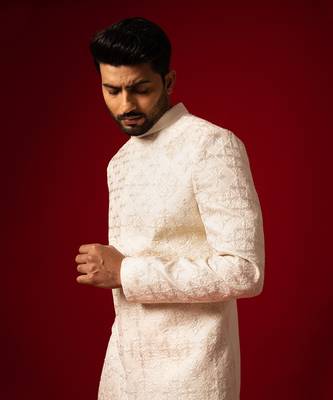 Ivory hand crafted sherwani set 4