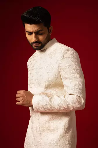 Ivory hand crafted sherwani set