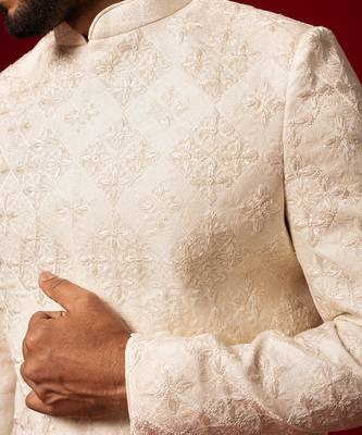 Ivory hand crafted sherwani set 5