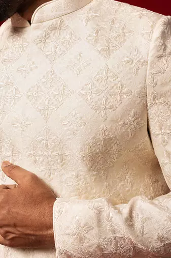 Ivory hand crafted sherwani set