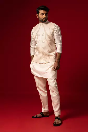 Tuft bush traditional embroidered nehru jacket set