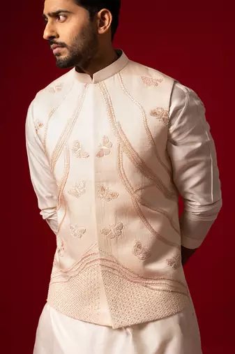 Tuft bush traditional embroidered nehru jacket set