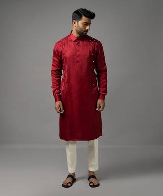 Red classic mirror kurta set 1