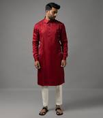 Red classic mirror kurta set