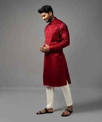 Red classic mirror kurta set 3