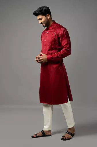 Red classic mirror kurta set