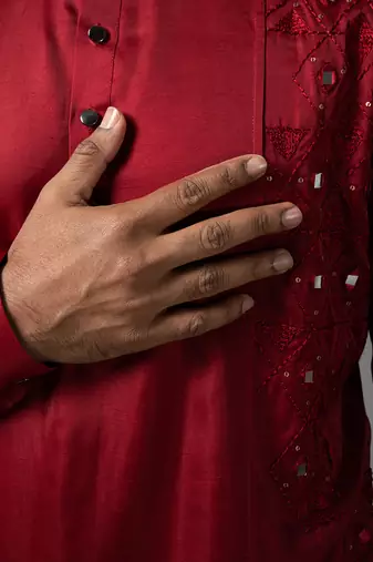 Red classic mirror kurta set