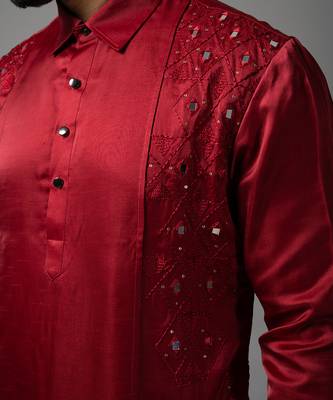 Red classic mirror kurta set 5