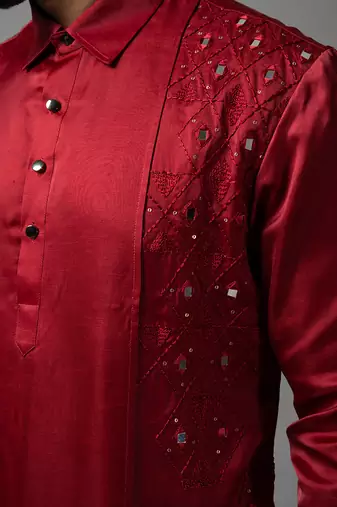 Red classic mirror kurta set