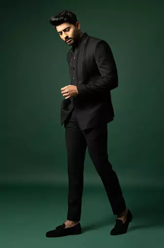 Black katdan bandhgala set