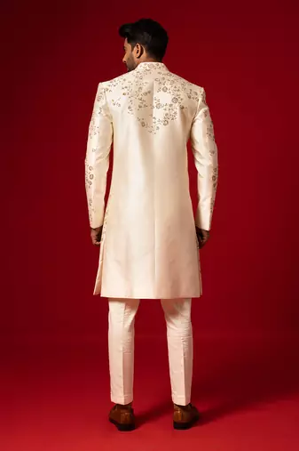 Ivory floral sherwani set
