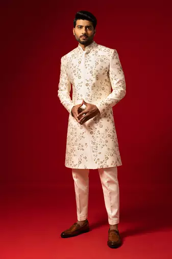 Ivory floral sherwani set