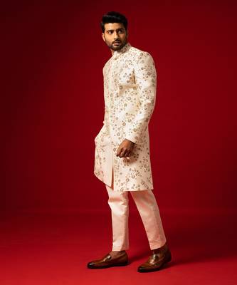 Ivory floral sherwani set 4