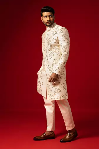 Ivory floral sherwani set