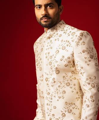 Ivory floral sherwani set 5