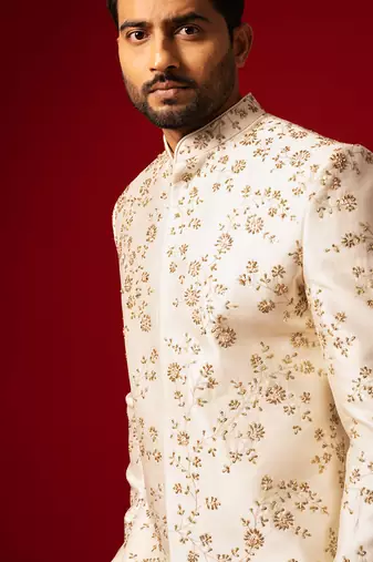 Ivory floral sherwani set