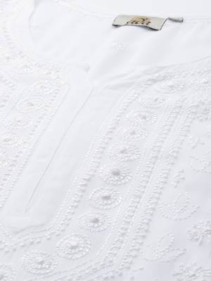 Handmade White Georgette Lucknow Chikankari Indian Women Long Kurta/Kurti 2