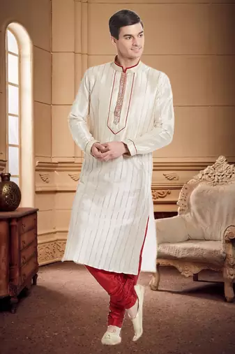 Maroon Art Silk Silk Blend Kurta Pajama