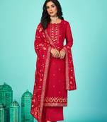 Red color organza embroidered salwar suit