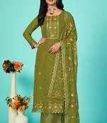 Olive green color organza embroidered salwar suit