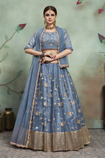 Fusionic grey embroidered net lehenga-choli with blouse