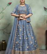 Fusionic grey embroidered net lehenga-choli with blouse