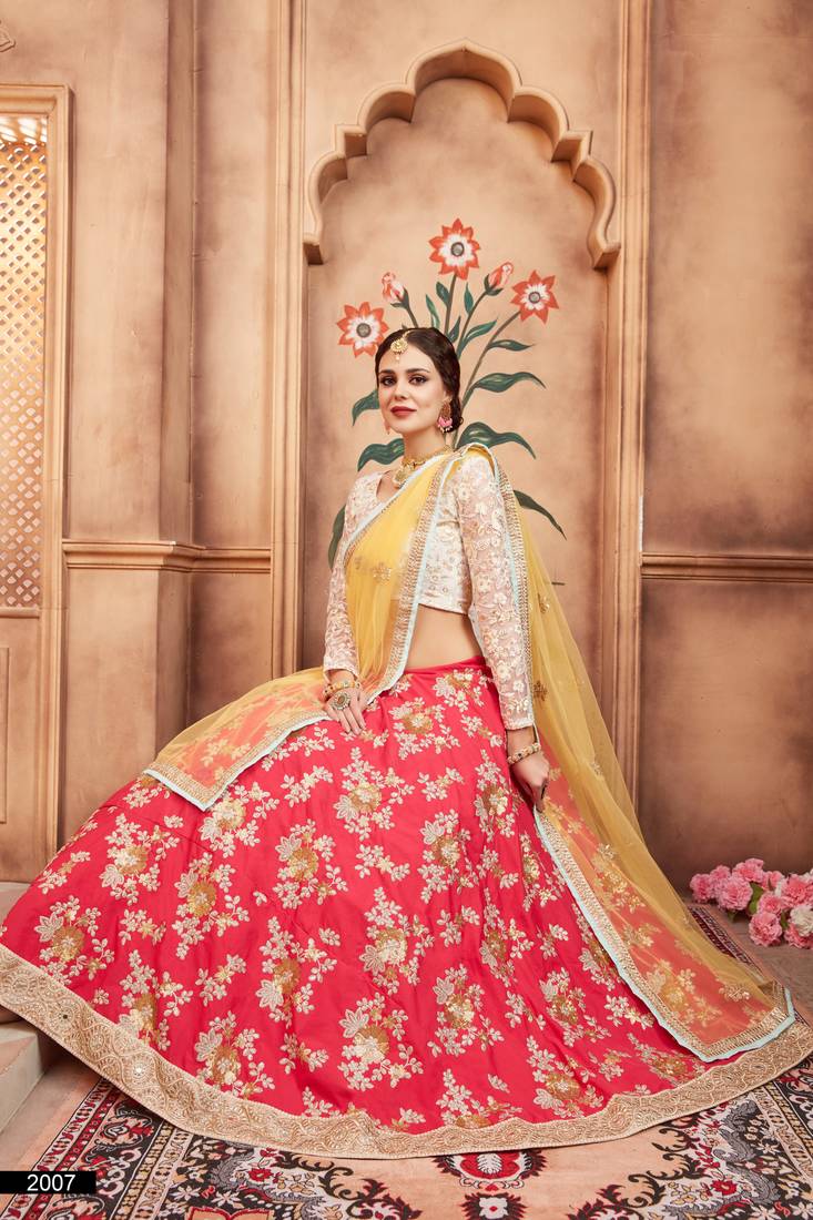 Fusionic pink embroidered silk lehenga-choli with blouse