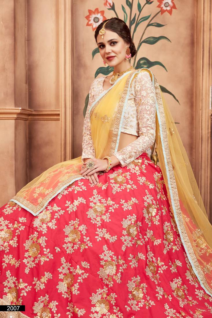 Fusionic pink embroidered silk lehenga-choli with blouse